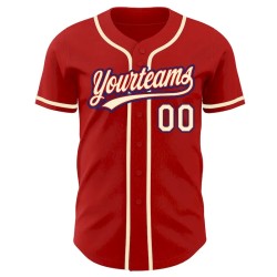 Custom Red Cream-Royal Authentic Baseball Jersey Custom Red Cream-Royal Authentic Baseball Jersey