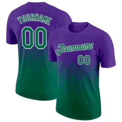Custom Purple Kelly Green-White 3D Pattern Design Gradient Square Shapes Performance T-Shirt