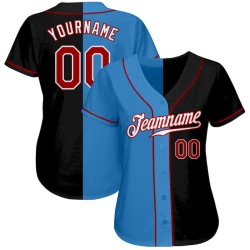 Custom Black Red-Powder Blue Authentic Split Fashion Baseball Jersey Custom Black Red-Powder Blue Authentic Split Fashion Baseball Jersey