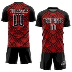 Custom Red Black-White Geometric Pattern Sublimation Soccer Uniform Jersey Custom Red Black-White Geometric Pattern Sublimation Soccer Uniform Jersey