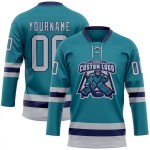Custom Teal Gray-Navy Hockey Lace Neck Jersey Custom Teal Gray-Navy Hockey Lace Neck Jersey
