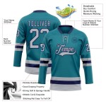 Custom Teal Gray-Navy Hockey Lace Neck Jersey Custom Teal Gray-Navy Hockey Lace Neck Jersey