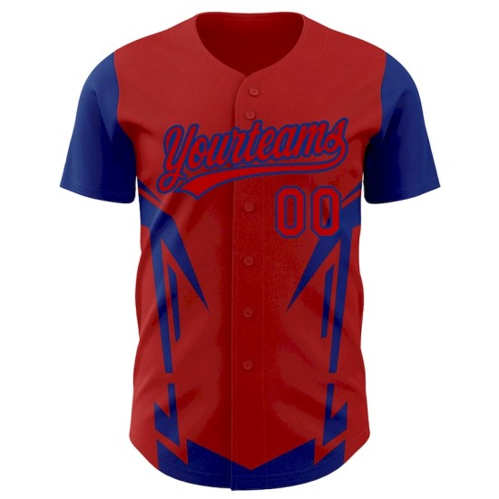 Custom Red Royal 3D Pattern Design Side Sharp Edges Authentic Baseball Jersey Custom Red Royal 3D Pattern Design Side Sharp Edges Authentic Baseball Jersey