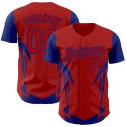 Custom Red Royal 3D Pattern Design Side Sharp Edges Authentic Baseball Jersey