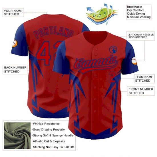 Custom Red Royal 3D Pattern Design Side Sharp Edges Authentic Baseball Jersey Custom Red Royal 3D Pattern Design Side Sharp Edges Authentic Baseball Jersey