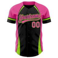 Custom Black Pink-Neon Green 3D Pattern Design Curve Solid Authentic Baseball Jersey Custom Black Pink-Neon Green 3D Pattern Design Curve Solid Authentic Baseball Jersey