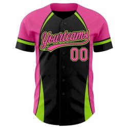 Custom Black Pink-Neon Green 3D Pattern Design Curve Solid Authentic Baseball Jersey Custom Black Pink-Neon Green 3D Pattern Design Curve Solid Authentic Baseball Jersey