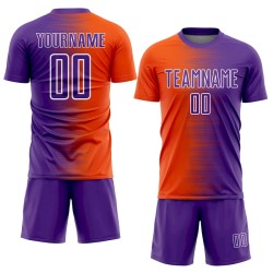 Custom Purple Orange-White Gradient Line Sublimation Soccer Uniform Jersey Custom Purple Orange-White Gradient Line Sublimation Soccer Uniform Jersey