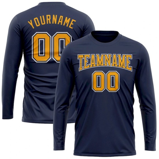 Custom Navy Gold-White Long Sleeve Performance Salute To Service T-Shirt Custom Navy Gold-White Long Sleeve Performance Salute To Service T-Shirt
