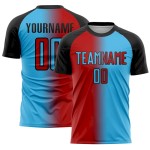 Custom Sky Blue Red-Black Sublimation Gradient Fashion Soccer Uniform Jersey Custom Sky Blue Red-Black Sublimation Gradient Fashion Soccer Uniform Jersey