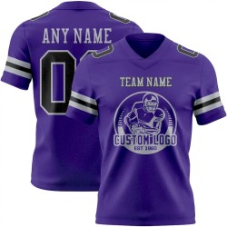 Custom Purple Black-Gray Mesh Authentic Football Jersey