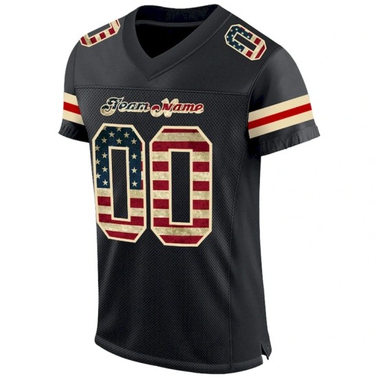 Custom Black Vintage USA Flag-Cream Mesh Authentic Football Jersey Custom Black Vintage USA Flag-Cream Mesh Authentic Football Jersey