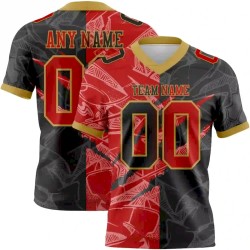Custom Black Red-Old Gold Mesh Authentic Gradient Fashion Scratch Football Jersey