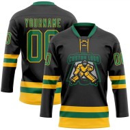 Custom Black Kelly Green-Gold Hockey Lace Neck Jersey Custom Black Kelly Green-Gold Hockey Lace Neck Jersey