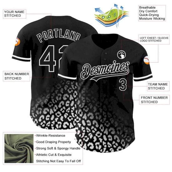 Custom Black White 3D Pattern Design Leopard Print Fade Fashion Authentic Baseball Jersey Custom Black White 3D Pattern Design Leopard Print Fade Fashion Authentic Baseball Jersey