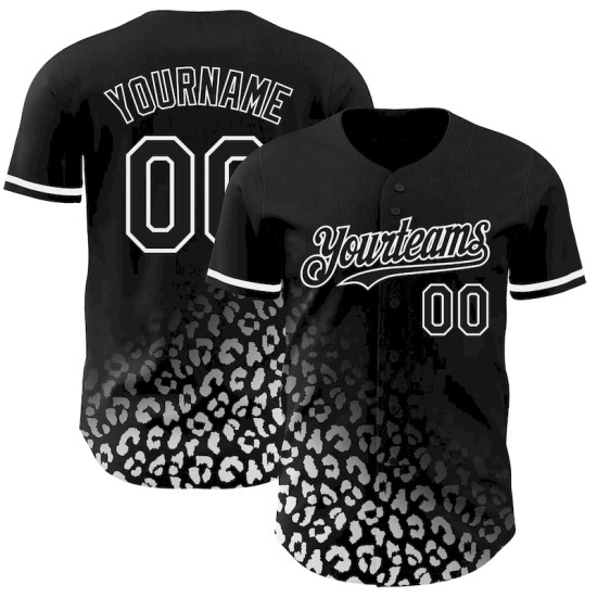 Custom Black White 3D Pattern Design Leopard Print Fade Fashion Authentic Baseball Jersey Custom Black White 3D Pattern Design Leopard Print Fade Fashion Authentic Baseball Jersey