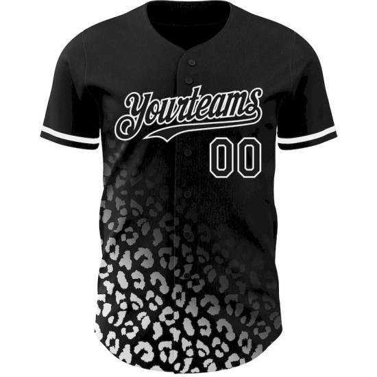 Custom Black White 3D Pattern Design Leopard Print Fade Fashion Authentic Baseball Jersey Custom Black White 3D Pattern Design Leopard Print Fade Fashion Authentic Baseball Jersey