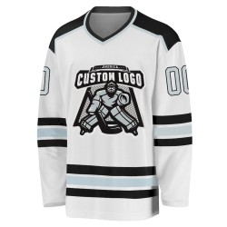Custom White Silver-Black Hockey Jersey Custom White Silver-Black Hockey Jersey