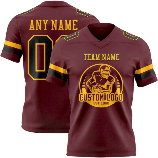 Custom Burgundy Black-Gold Mesh Authentic Football Jersey Custom Burgundy Black-Gold Mesh Authentic Football Jersey