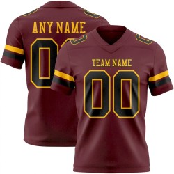 Custom Burgundy Black-Gold Mesh Authentic Football Jersey
