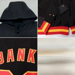 Custom Cream Black-Orange Bomber Full-Snap Varsity Letterman Hoodie Jacket Custom Cream Black-Orange Bomber Full-Snap Varsity Letterman Hoodie Jacket