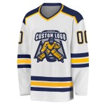 Custom White Navy-Gold Hockey Jersey Custom White Navy-Gold Hockey Jersey