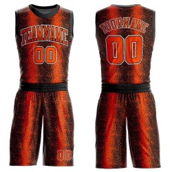 Custom Black Orange-White Animal Fur Print Round Neck Sublimation Basketball Suit Jersey