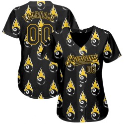 Custom Black Gold 3D Pattern Design Flaming Billiards Snooker 8 Ball Authentic Baseball Jersey Custom Black Gold 3D Pattern Design Flaming Billiards Snooker 8 Ball Authentic Baseball Jersey