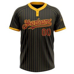 Custom Black Gold Pinstripe Crimson Two-Button Unisex Softball Jersey Custom Black Gold Pinstripe Crimson Two-Button Unisex Softball Jersey