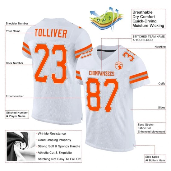 Custom White Orange-Gray Mesh Authentic Football Jersey Custom White Orange-Gray Mesh Authentic Football Jersey