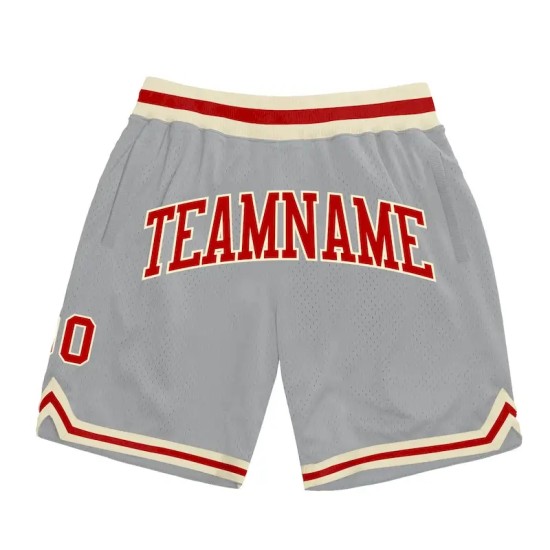 Custom Gray Red-Cream Authentic Throwback Basketball Shorts Custom Gray Red-Cream Authentic Throwback Basketball Shorts