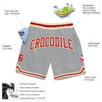 Custom Gray Red-Cream Authentic Throwback Basketball Shorts Custom Gray Red-Cream Authentic Throwback Basketball Shorts