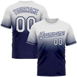 Custom White Navy Fade Fashion Performance T-Shirt