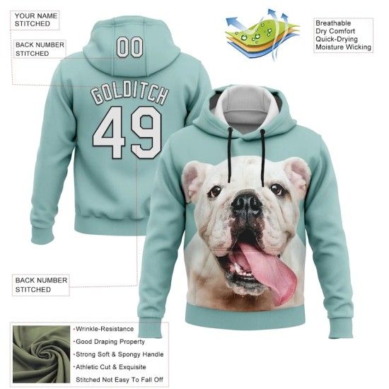 Custom Stitched Ice Blue White-Black 3D Pattern Design Bulldog Sports Pullover Sweatshirt Hoodie Custom Stitched Ice Blue White-Black 3D Pattern Design Bulldog Sports Pullover Sweatshirt Hoodie