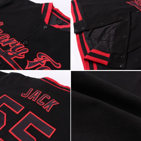 Custom Gray Pink-Black Leopard Print 3D Pattern Design Bomber Full-Snap Varsity Letterman Jacket - Image 2